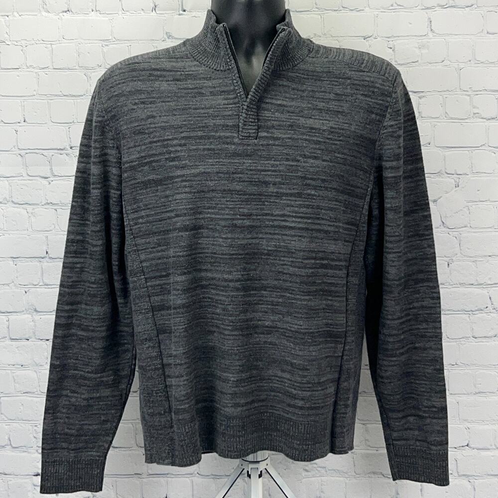 Alfani 1/4 Quarter Zip Sweater Mens L Large Gray 100% Cotton Mock Neck Pullover